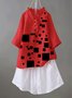 Red Cotton-Blend Short Sleeve Geometric Top