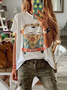 White Short Sleeve Printed Summer Cotton Casual Top