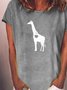 Giraffe Gray Casual Short Sleeve Crew Neck Top