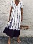 V Neck Ombre/tie-Dye Shift Short Sleeve Weaving Dress