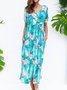 Floral Pockets Maxi Dress Plus Size Crew Neck Short Sleeve Weaving Dress
