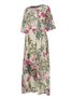Crew Neck Floral Half Sleeve Holiday Maxi Weaving Dress