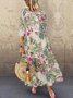 Crew Neck Floral Half Sleeve Holiday Maxi Weaving Dress