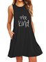 "Be Kind" Print Sleeveless Casual Weaving Dress