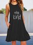 "Be Kind" Print Sleeveless Casual Weaving Dress