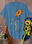 Vintage Cat And Sunflower Printed Plus Size Short Sleeve Casual Top