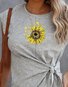 Sunflower Print Casual Crew Neck Knitting Dress