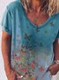 Blue Casual Floral-Print Top