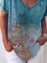 Blue Casual Floral-Print Top