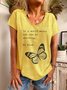 Yellow Casual V Neck Cotton T-shirt