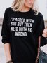 Casual western style plus size loose letter print pattern 3/4 sleeve round neck T-shirt