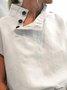 Women Casual Half Open Collar Button Loose Short Sleeve Cotton Linen T-Shirt