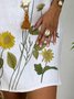 White Linen V Neck Short Sleeve Floral Shirts & Tops