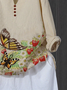 Khaki Floral Cotton-Blend Vintage Tops