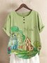 Green Cotton-Blend Floral-Print Vintage T-shirt