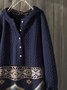 Deep Blue Long Sleeve Cotton-Blend Outerwear