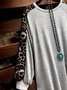 Leopard Stitch Casual Round Neck Tops T-shirt