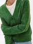 Green Casual Buttoned Knitted Cardigan