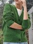 Green Casual Buttoned Knitted Cardigan