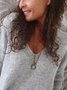 Gray Casual Loose V Neck  Solid Color  Long Sleeve Sweater