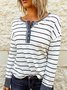 White Round Neck Stripes Cotton-Blend Casual Sweatshirt