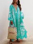 Women Printed Boho Casual Dress V Neck Holiday Maxi Dress