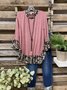 Animal Print Trim at Neck on Ruffled sleeves Cotton-Blend Tops