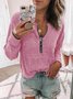 Pink Long Sleeve Color-Block Knitted V Neck T-shirt
