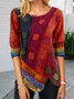 Abstract Vintage Shift Holiday Crew Neck Long Sleeve Tunic
