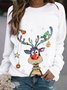 Women Deer Print Christmas Holiday Shift Casual Long Sleeve Sweatshirt