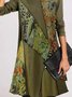 Lapel Slim Women's Long Sleeve T-shirt Floral Shift Long Sleeve Knitting Dress