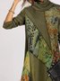 Lapel Slim Women's Long Sleeve T-shirt Floral Shift Long Sleeve Knitting Dress