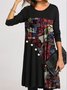 Casual stitching pullover round neck A-line skirt Shift Geometric Crew Neck Casual Knitting Dress