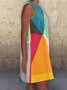 Simple fashion color block print sleeveless A-line dress