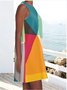 Simple fashion color block print sleeveless A-line dress