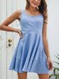 Light Blue A-Line Solid Tc Holiday Knitting Dress