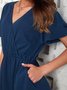 Blue Short Sleeve V Neck Solid Jumpsuits & Romper