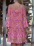 Casual Cotton-Blend Floral Short Sleeve Weaving Dress