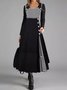 Long Sleeve Striped Button Fall Winter Square Neck Casual Maxi long Dress