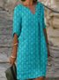 Half Sleeve Solid Color Print Summer Fall V Neck Casual Hot vacation Weaving Dress