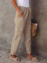Solid Color Drawstring Multiple Pockets Casual Overalls Pants