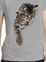 Women Summer Top Funny 3D Cat Printed Tee Casual T Shirt Short Sleeve Tee Blouse