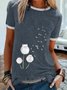 Short Sleeve Dandelion Cat Print Graphic Crew Neck T-shirt