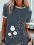 Short Sleeve Dandelion Cat Print Graphic Crew Neck T-shirt
