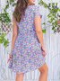 Casual Floral-Print V-Neck Short Sleeve Weaving Dress