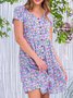 Casual Floral-Print V-Neck Short Sleeve Weaving Dress