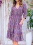 Short Sleeve Floral-Print Casual V Neck Weaving Dress