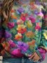 Crew Neck Floral Printed Casual Sweatshirt