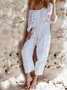 Solid Long Sleeve Cotton Casual Jumpsuit & Romper