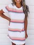 Short Sleeve Striped Vintage Cotton-Blend Weaving Dress